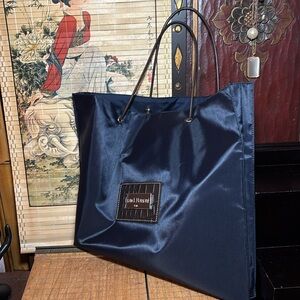 Franck Namani Paris Navy Blue Tote Bag Satin Fabric Brown Mock Croc 15”Lx13”H